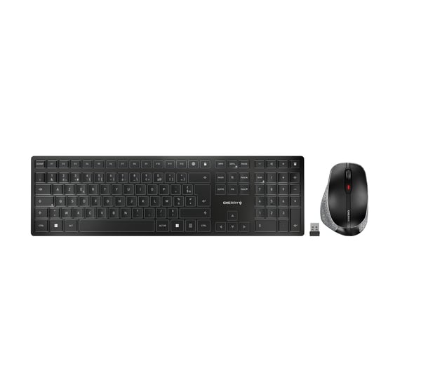 CHERRY DW 9500 SLIM tangentbord Mus inkluderad Universal Trådlös RF + Bluetooth AZERTY Fransk Svart, Grå