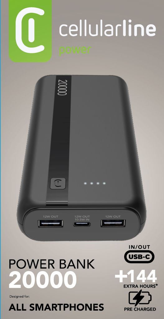 Cellularline 8018080481963 Litium-Ion (Li-Ion) 20000 mAh Svart