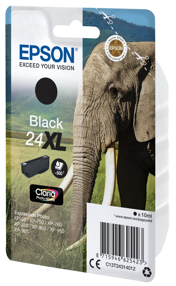 Epson Elephant 24XL Norsu Claria Photo HD, yksittäispakkaus, musta muste