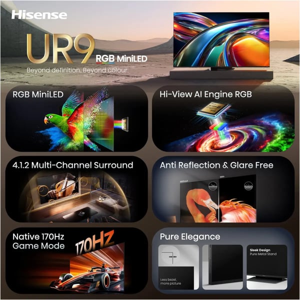 Hisense 65UR9S 165,1 cm (65") 4K Ultra HD Smart TV Wi-Fi Grå 3500 cd/m²