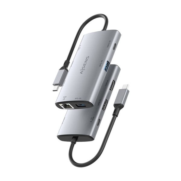 AISENS ASUC-7P049-GR kannettavien tietokoneiden telakka ja porttitoistin Langallinen USB 3.2 Gen 1 (3.1 Gen 1) Type-C Harmaa