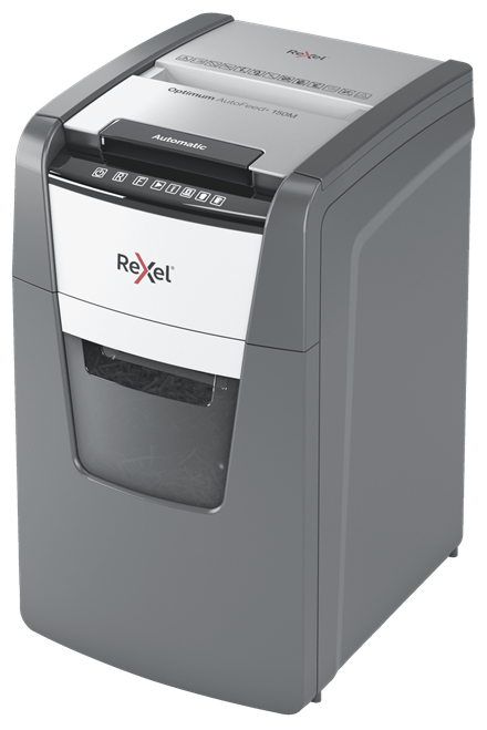 Rexel Optimum AutoFeed+ 150M papirmakulator Mikromakulering 55 dB 22 cm Sort, Grå