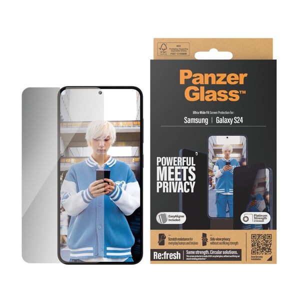PanzerGlass ® Privacy Screen Protector Samsung Galaxy S24 | Ultra-Wide Fit w. EasyAligner Genomskinligt skärmskydd 1 styck