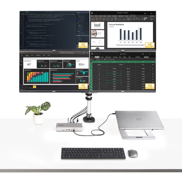 StarTech.com Thunderbolt 4 Multi-Display Docking Station, Docka för Quad/Triple/Dual-skärmar, 2x HDMI/2x DisplayPort, 7x USB-hubb, 2,5 Gigabit Ethernet, 98W Power Delivery, för Windows/MacBook