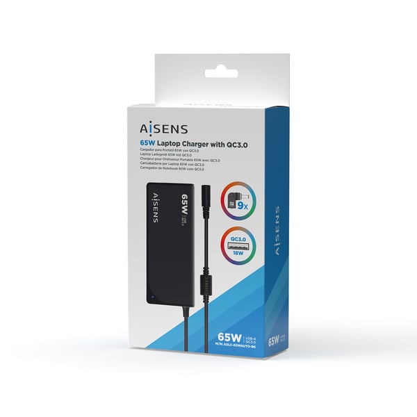 AISENS ASLC-65WAUTO-BK virta-adapteri ja vaihtosuuntaaja Sisätila 65 W Musta