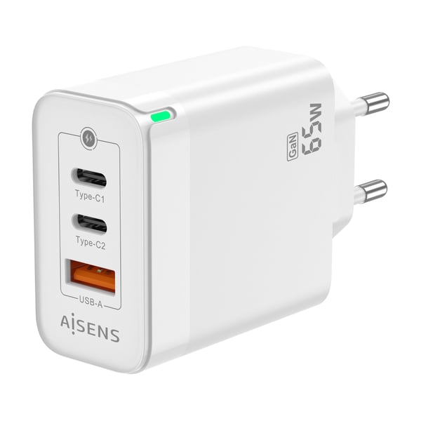 AISENS ASCH-65W3P007-W mobiililaitteen laturi Universaali Valkoinen AC Pikalataus Sisätila