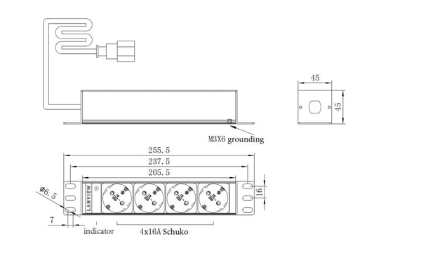Lanview LVR-2MSCH-SCH-C13-4 tehonjakeluyksikkö 4 AC-pistorasia(a) 1U Musta