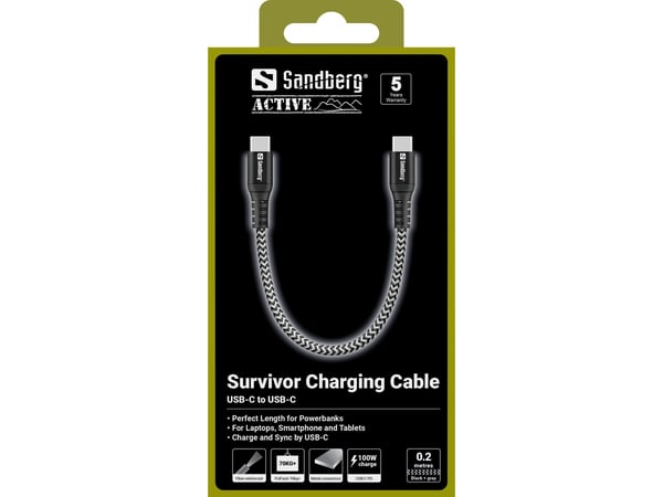 Sandberg 441-66 USB-kabel USB 2.0 0,2 m USB C 100 W Sort, Hvid