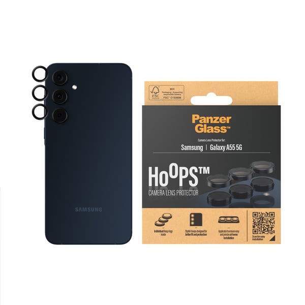 PanzerGlass ® Hoops® Camera Lens Protector Black Samsung Galaxy A55 5G Kirkas näytönsuoja 1 kpl