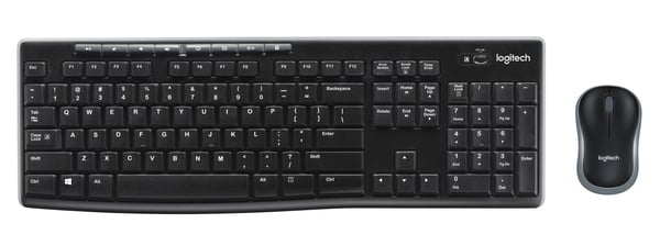 Logitech MK270 combo, Pan Nordic trådlös, svart mus och tangentbord