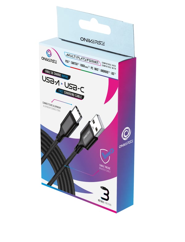 Oniverse ONICAB4-TYPEC3-BLK USB-kaapeli 3 m USB A USB C Musta