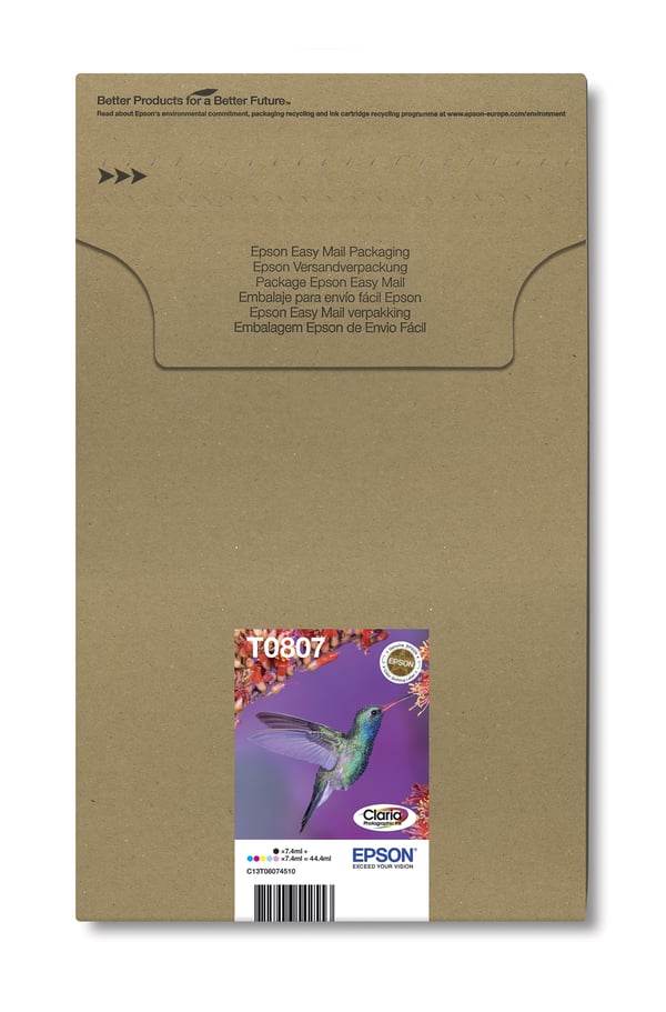 Epson Hummingbird Multipakke, 6-farve T0807 Claria Photographic Ink i brugervenlig postpakke