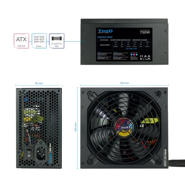 TooQ TQAPOLO-750SP strömförsörjningsenheter 750 W 20+4 pin ATX ATX Svart