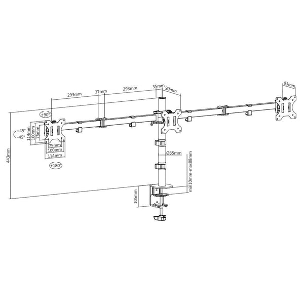 ACT AC8303 skærmbeslag og -stativer 68,6 cm (27") Skrivebord Sort