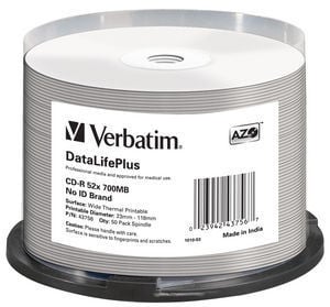 Verbatim CD-R 52x DataLifePlus 700 MB 50 stk Verbatim CD-R 52x DataLifePlus 700 MB 50 stk