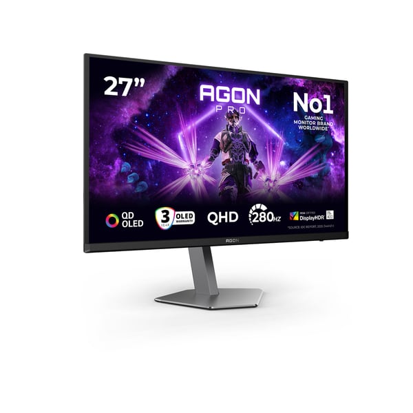 AOC AGON PRO AG276QZD2 platta pc-skärmar 67,3 cm (26.5") 2560 x 1440 pixlar Quad HD QD-OLED Svart, Grå