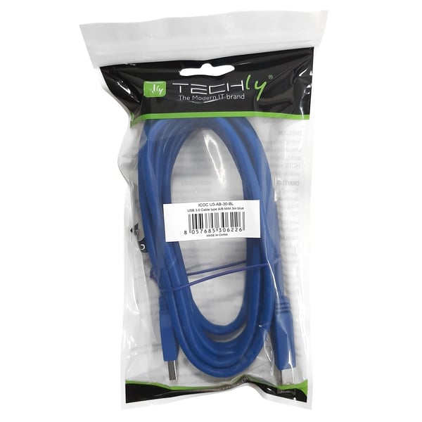 Techly 0.5m USB 3.0 AB M/M USB-kabel USB 3.2 Gen 1 (3.1 Gen 1) 0,5 m USB A USB B 5 Gbit/sek. Blå