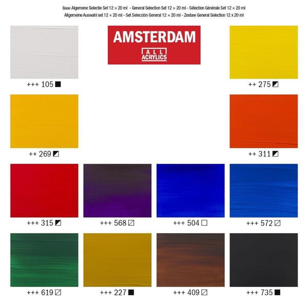 Amsterdam 17820412 akrylmaling 20 ml Sort, Blå, Brun, Grøn, Lilla, Rød, Hvid, Gul Rør