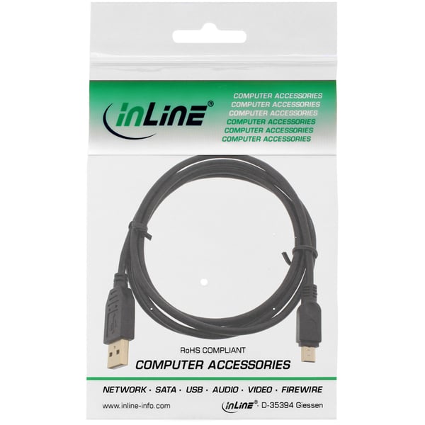 InLine 31820P USB-kabel USB 2.0 2 m USB A Mini-USB B Sort