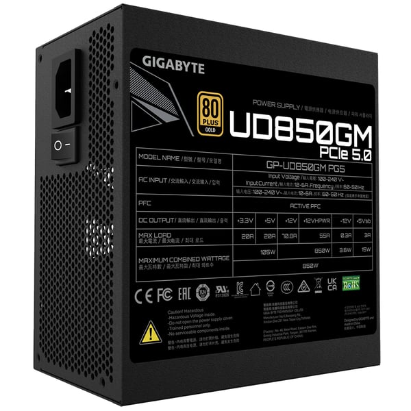 GIGABYTE GP-UD850GM PG5 strömförsörjningsenheter 850 W 20+4 pin ATX ATX Svart
