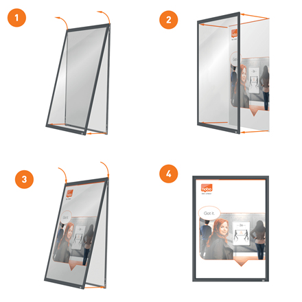 Nobo Impression Pro A4 skifteramme med sort klikramme