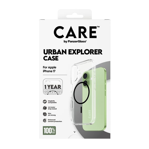 PanzerGlass CARE™ by ® Urban Explorer Case Transparent w. Black MagSafe iPhone 17 mobiltelefonfodral Mobilskal Svart