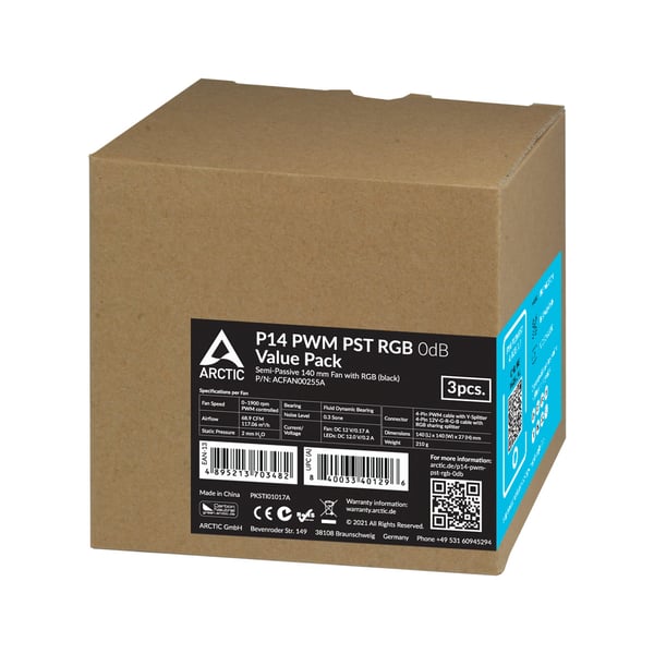 ARCTIC P14 PWM PST RGB 0dB Computerkabinet Ventilator 14 cm 3 stk