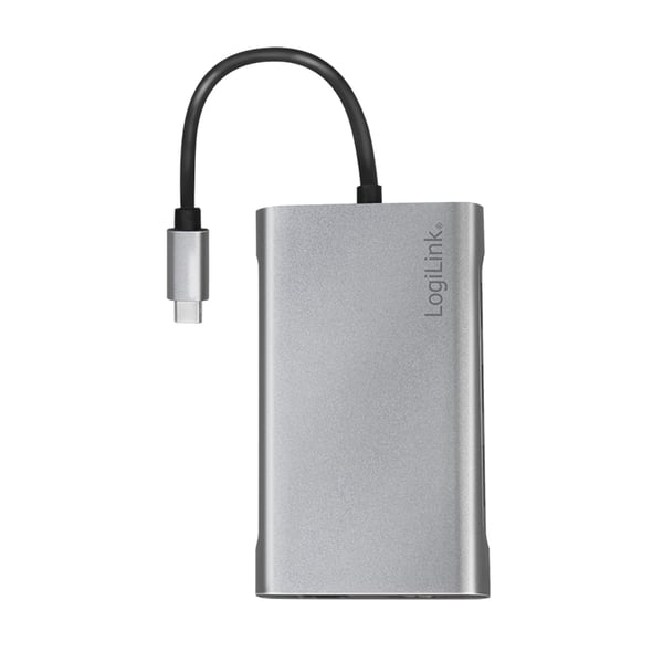 LogiLink UA0382 kannettavien tietokoneiden telakka ja porttitoistin Langallinen USB 3.2 Gen 1 (3.1 Gen 1) Type-C Hopea