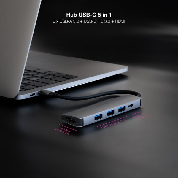 Nanocable 10.16.4605 kannettavien tietokoneiden telakka ja porttitoistin Langallinen USB 3.2 Gen 1 (3.1 Gen 1) Type-C Harmaa