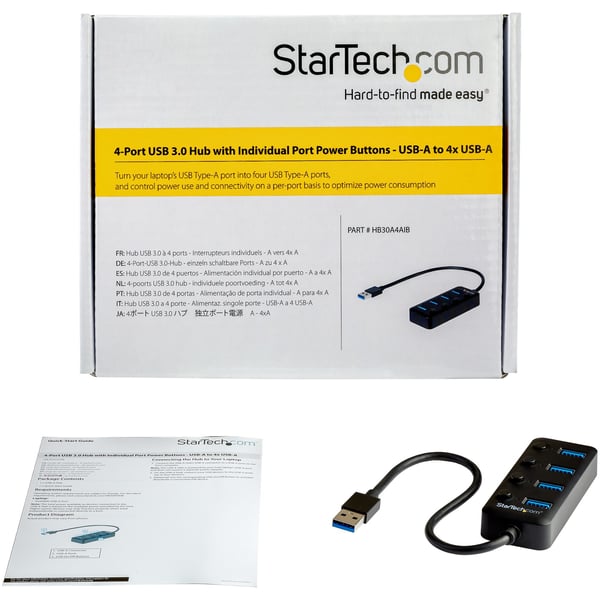 StarTech.com 4-portars USB 3.0-hubb - 4x USB-A med individuella på/av-knappar