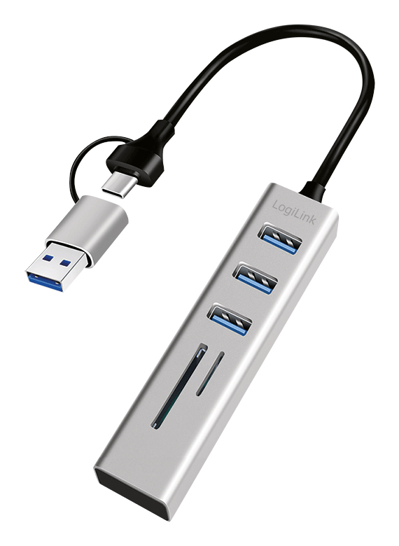 LogiLink UA0445 interface hub USB 3.2 Gen 1 (3.1 Gen 1) Type-A + Type-C 5000 Mbit/s Grå