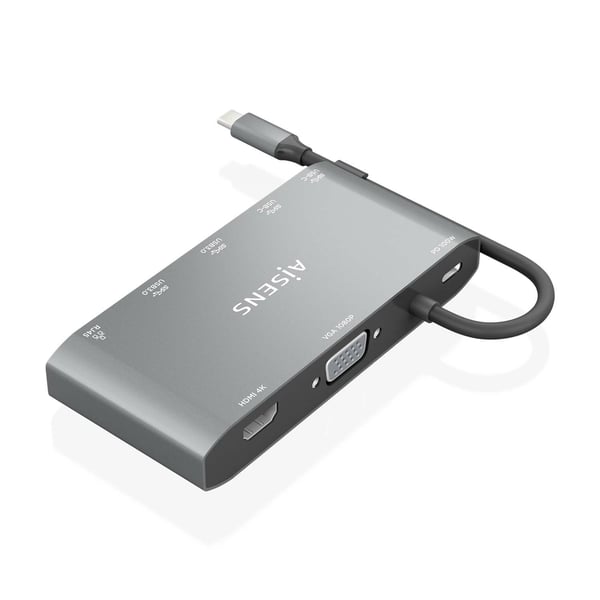 AISENS ASUC-8P010-GR kannettavien tietokoneiden telakka ja porttitoistin Langallinen USB 3.2 Gen 1 (3.1 Gen 1) Type-C Harmaa