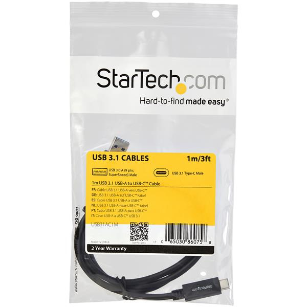 StarTech.com USB31AC1M USB-kabel USB 3.2 Gen 2 (3.1 Gen 2) 1 m USB A USB C 10 Gbit/sek. Sort