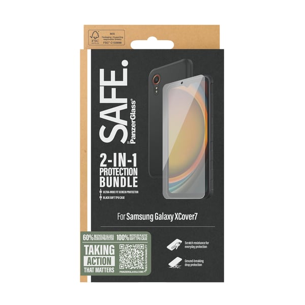 PanzerGlass SAFE. by ® 2-in-1 Bundle Samsung Galaxy XCover7 Genomskinligt skärmskydd 1 styck