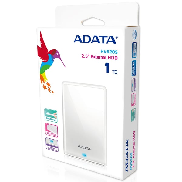 ADATA AHV620S-1TU3-CWH externa hårddiskar 1 TB 2.5" Micro-USB B 3.2 Gen 1 (3.1 Gen 1) Vit