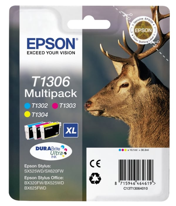 Epson Stag Flerpack 3 färger T1306 DURABrite Ultra-bläck