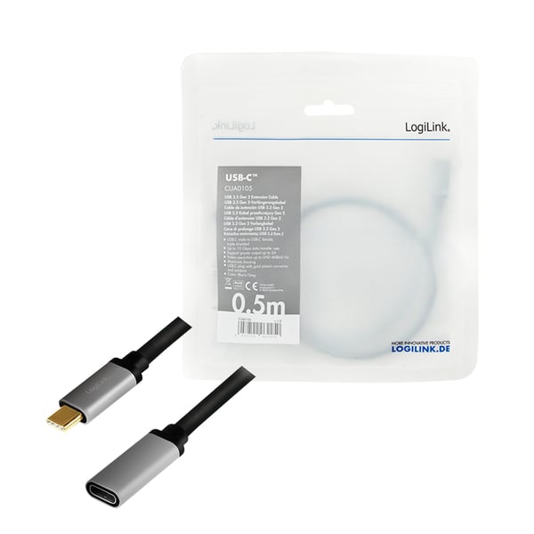 LogiLink CUA0105 USB-kaapeli USB 3.2 Gen 2 (3.1 Gen 2) 0,5 m USB C 10 Gbit/s Musta, Harmaa