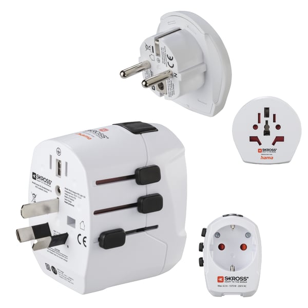 Hama World Travel Pro Light USB pistorasia-adapteri Universaali Valkoinen