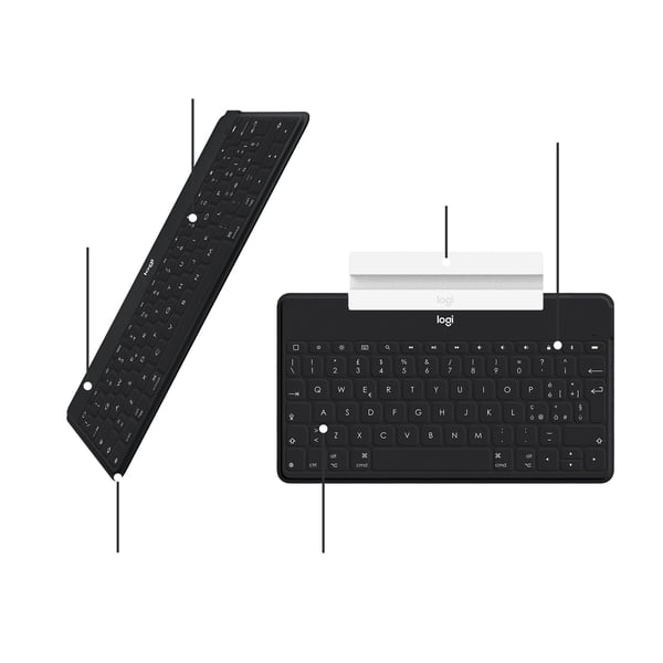 Logitech 920-006706 mobiililaitteiden näppäimistö QWERTZ Sveitsi Bluetooth Musta, Valkoinen
