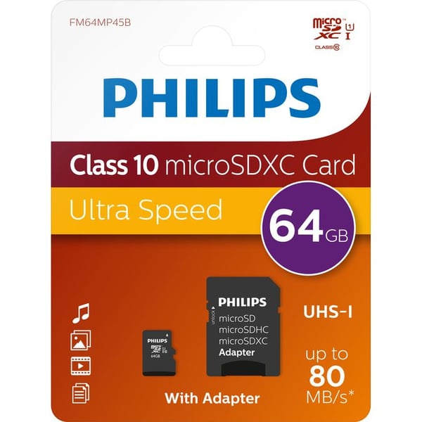 Philips FM64MP45B/10 hukommelseskort 64 GB MicroSDHC UHS-I Klasse 10