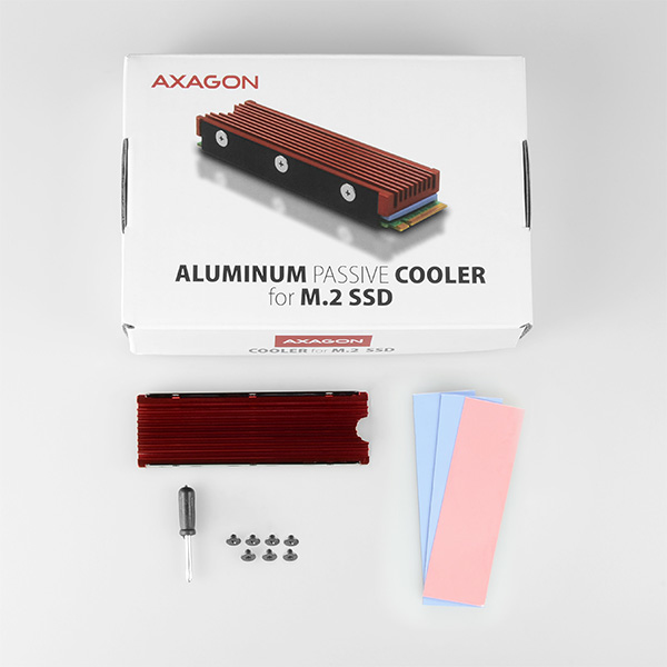 Axagon CLR-M2 kylsystem för dator M.2 NVMe SSD, Halvledardrivenhet VGA-kylare Svart, Röd 1 styck