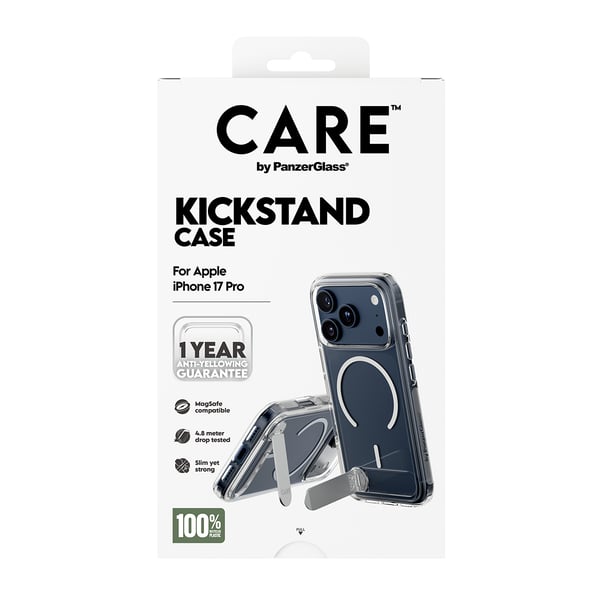 PanzerGlass CARE™ by ® Kickstand Case Transparent w. MagSafe iPhone 17 Pro mobiltelefonfodral Mobilskal