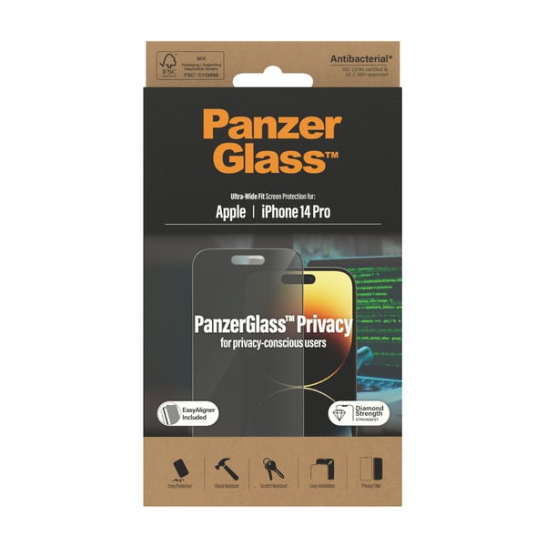PanzerGlass ® Privacy Screen Protector iPhone 14 Pro | Ultra-Wide Fit w. EasyAligner Genomskinligt skärmskydd Apple 1 styck