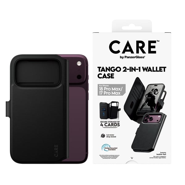 PanzerGlass CARE™ by ® Tango 2-in-1 Wallet Case Black w. MagSafe iPhone 18 Pro Max | 17 Pro Max mobiltelefonfodral Mobilskal Svart
