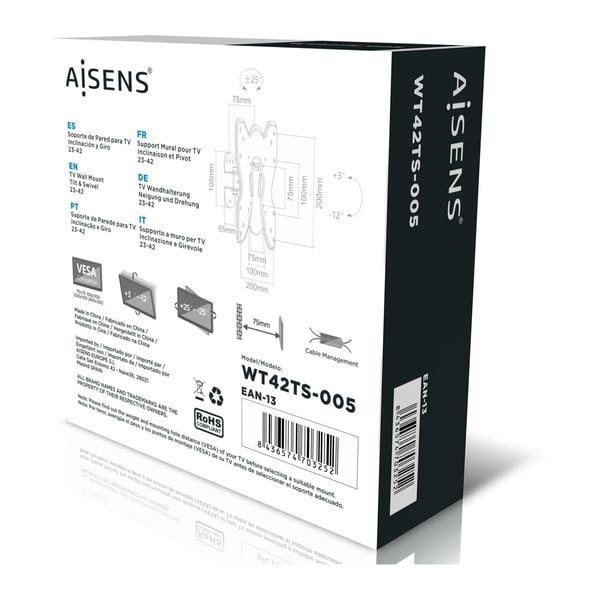 AISENS WT42TS-005 TV-kiinnike 106,7 cm (42") Musta