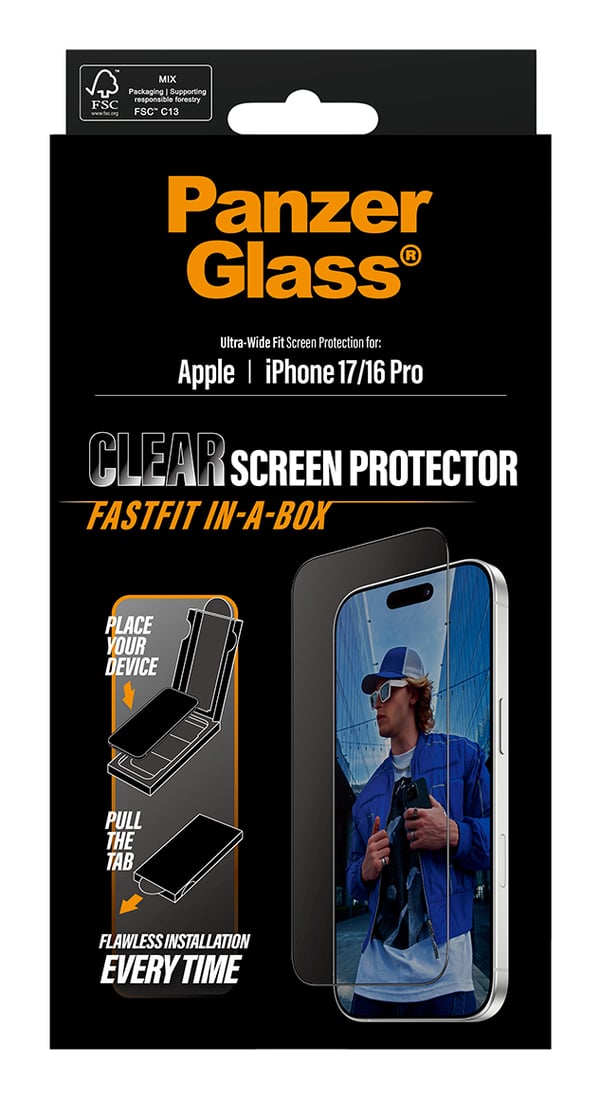 PanzerGlass ® Screen Protector iPhone 17 | iPhone 16 Pro | Ultra-Wide Fit w. Fastfit in-a-box Genomskinligt skärmskydd Apple 1 styck