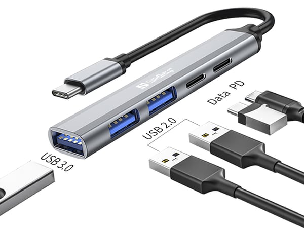 Sandberg 336-50 gränssnittshubbar USB Type-C 5000 Mbit/s Grå
