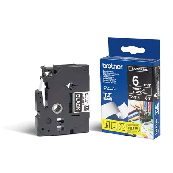 Brother TZ-315 etiketbånd Sort på hvid Brother TZ-315 etiketbånd Sort på hvid