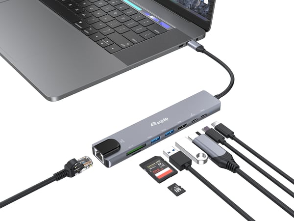 Equip 133497 kannettavien tietokoneiden telakka ja porttitoistin Langallinen USB Type-C Musta, Harmaa