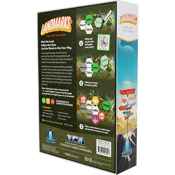 Asmodee Landmarks Landmarks is a word game of hidden paths and clever clues. Your party is lost deep in an island jungle, relying on you to guide them to safety and treasure! In this jungle, every word matters. Use strategic wordplay to send a chain of one-word clues. The connections between them will create a path leading to fortune and glory. Brætspil
